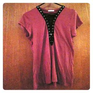 Pink and black lace up shirt